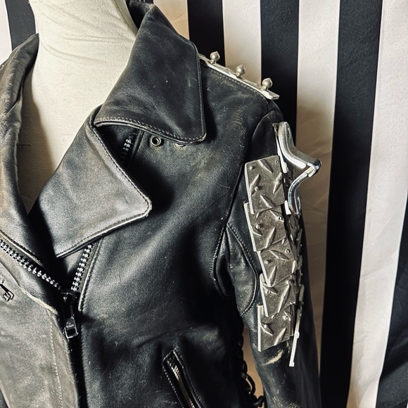 Vintage Custom Made Punk Heavy Metal Diamond Steel Plate Studded Leather Jacket - Picture 7 of 14